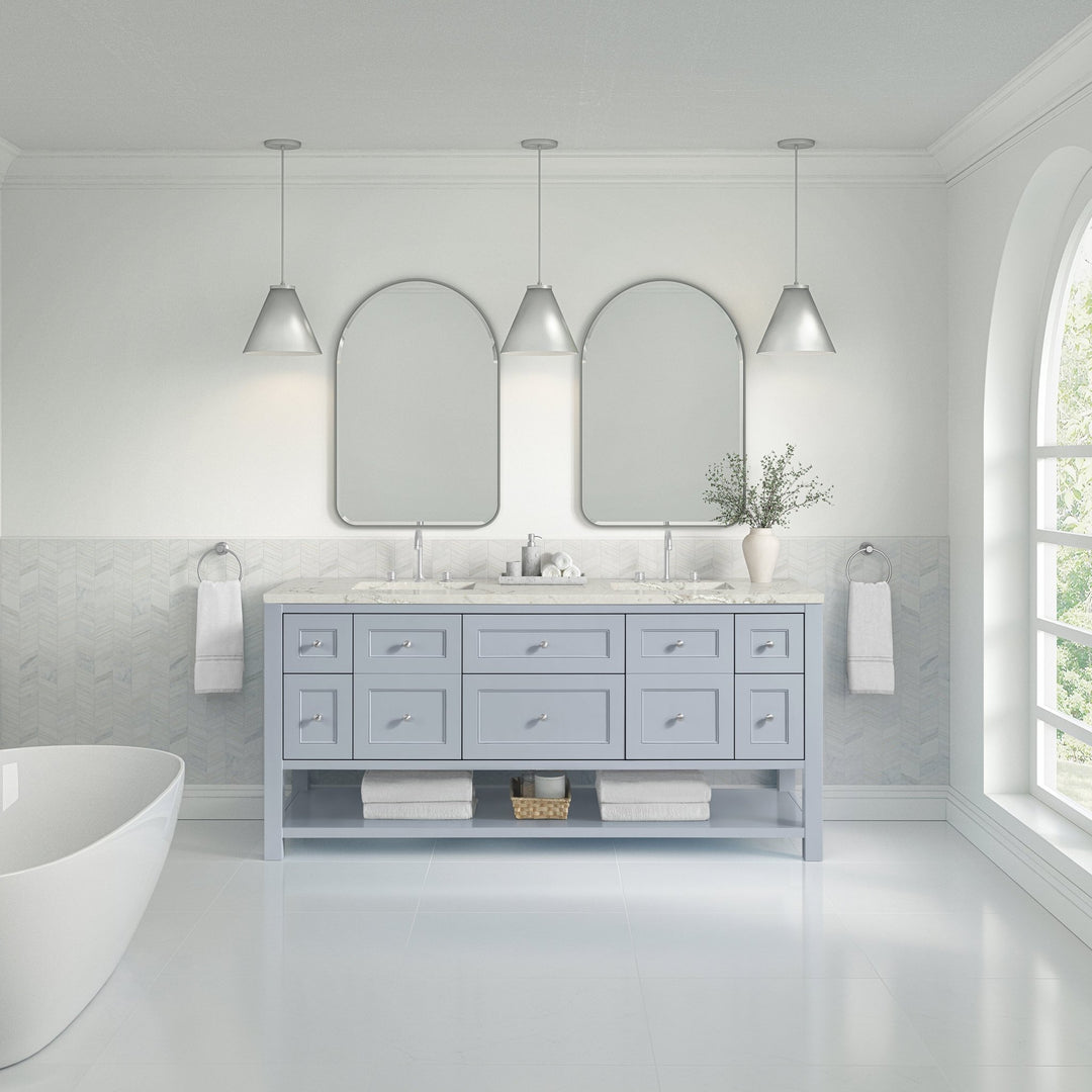 Breckenridge 72" Double Vanity, Serenity Blue, w/ 3 CM Victorian Silver Quartz Top w/FreePower Wireless Charger