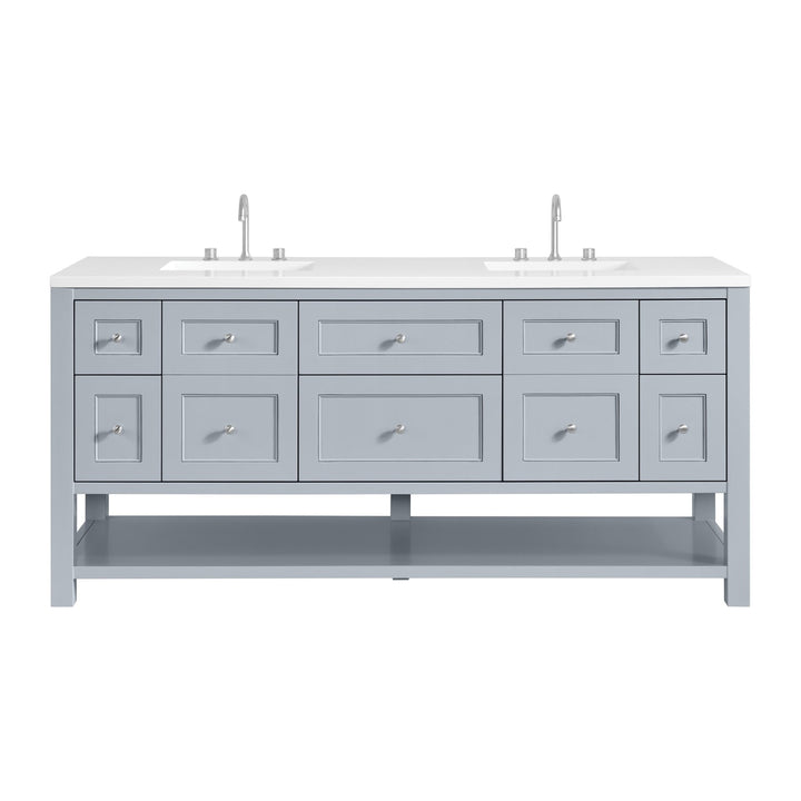 Breckenridge 72" Double Vanity, Serenity Blue, w/ 3 CM White Zeus Quartz Top