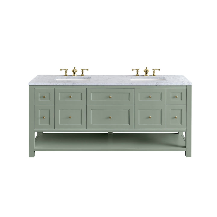 Breckenridge 72" Double Vanity, Smokey Celadon w/ 3 CM Carrara Marble Top
