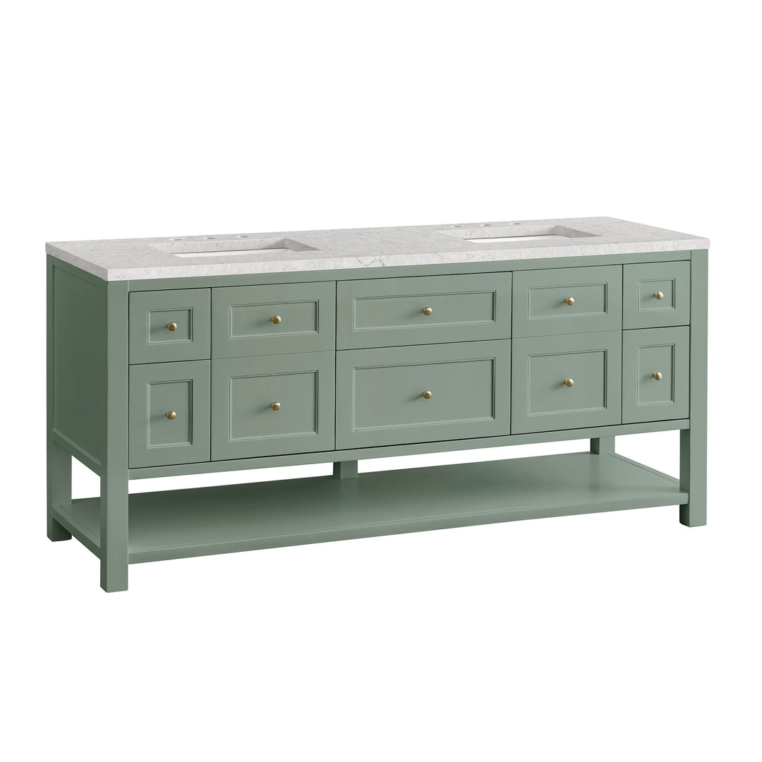 Breckenridge 72" Double Vanity, Smokey Celadon w/ 3 CM Eternal Jasmine Pearl Top w/FreePower Wireless Charger