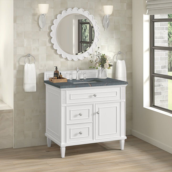 Lorelai 36" Single Vanity, Bright White w/ 3 CM Parisien Bleu Silestone Top
