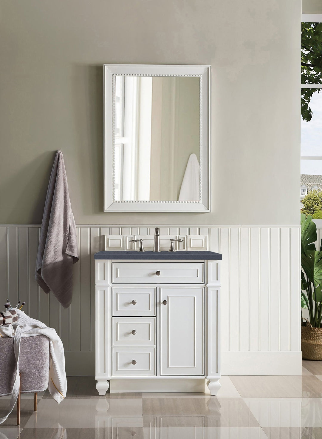 Bristol 30" Single Vanity, Bright White w/ 3 CM Charcoal Soapstone Silestone Top