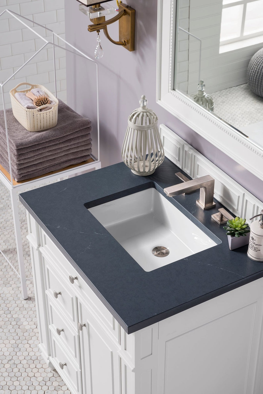 Bristol 30" Single Vanity, Bright White w/ 3 CM Charcoal Soapstone Silestone Top