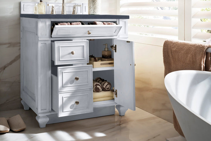 Bristol 30" Single Vanity, Bright White w/ 3 CM Charcoal Soapstone Silestone Top