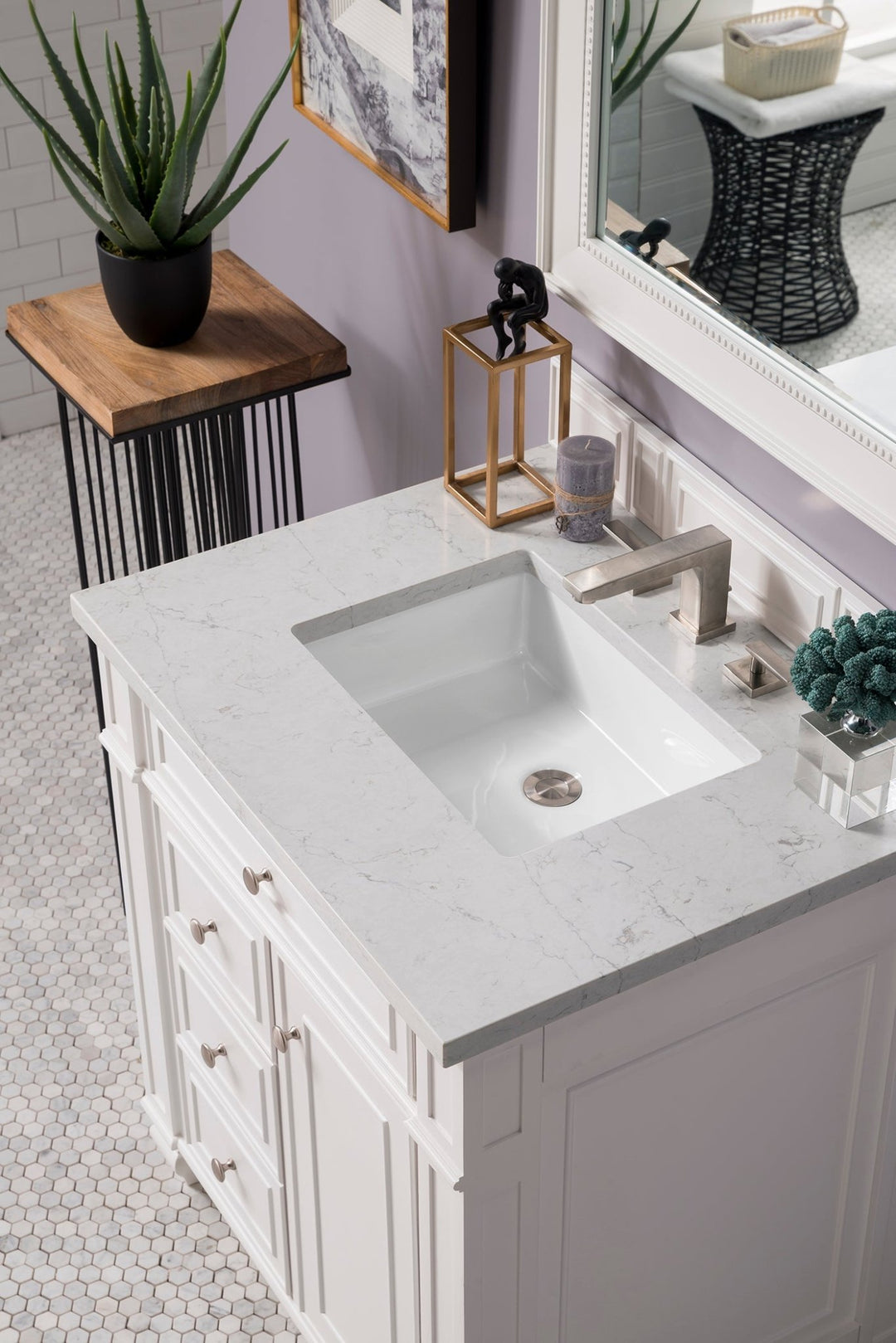Bristol 30" Single Vanity, Bright White w/ 3 CM Eternal Jasmine Pearl Silestone Top