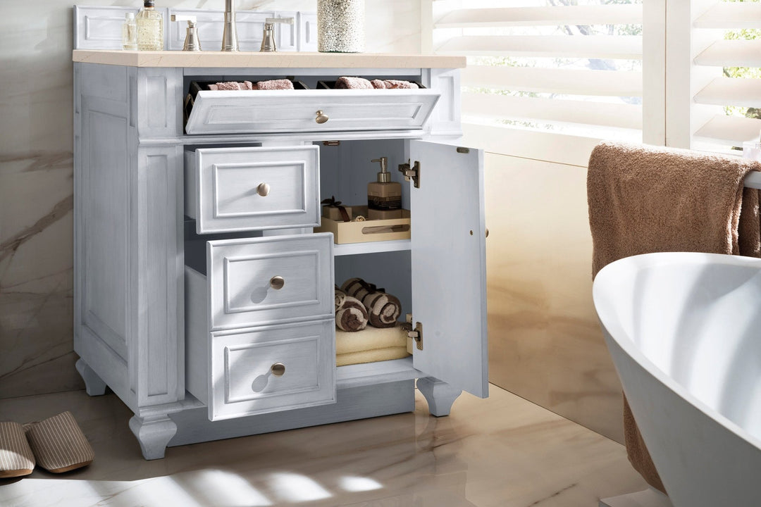 Bristol 30" Single Vanity, Bright White w/ 3 CM Eternal Marfil Silestone Top