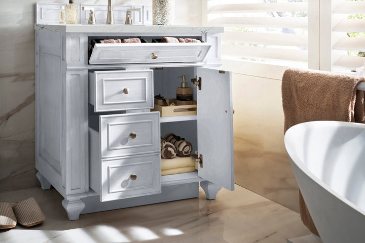 Bristol 30" Single Vanity, Bright White w/ 3 CM Ethereal Noctis Silestone Top