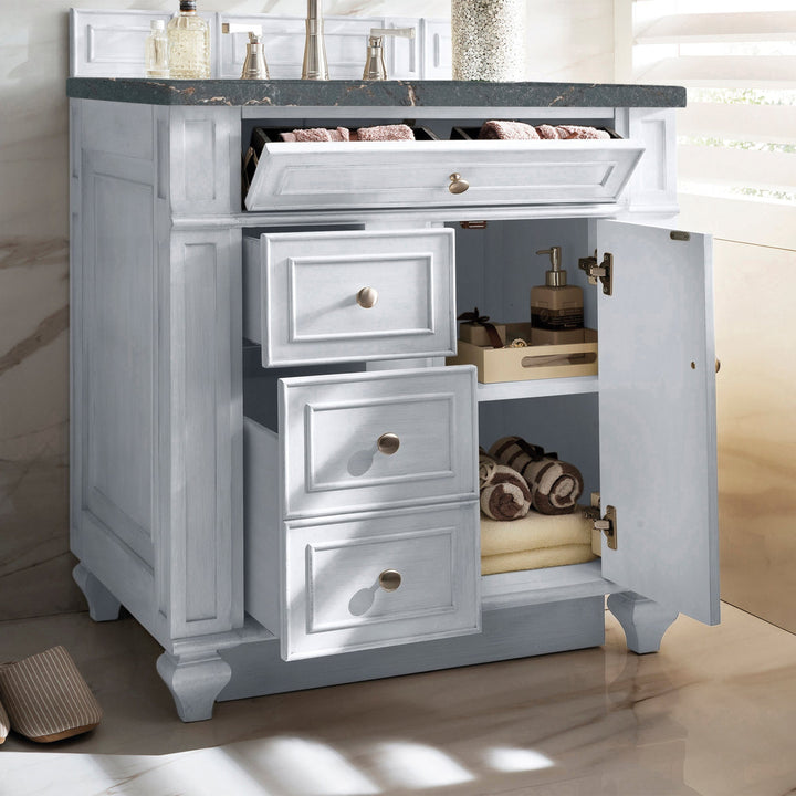 Bristol 30" Single Vanity, Bright White w/ 3 CM Parisien Bleu Silestone Top