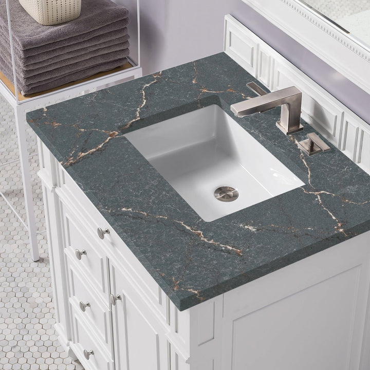 Bristol 30" Single Vanity, Bright White w/ 3 CM Parisien Bleu Silestone Top