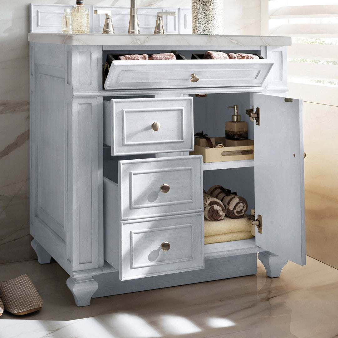 Bristol 30" Single Vanity, Bright White w/ 3 CM Victorian Silver Silestone Top