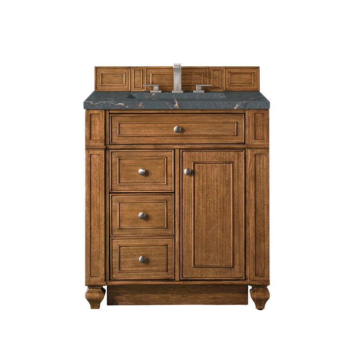 Bristol 30" Single Vanity, Saddle Brown w/ 3 CM Parisien Bleu Silestone Top