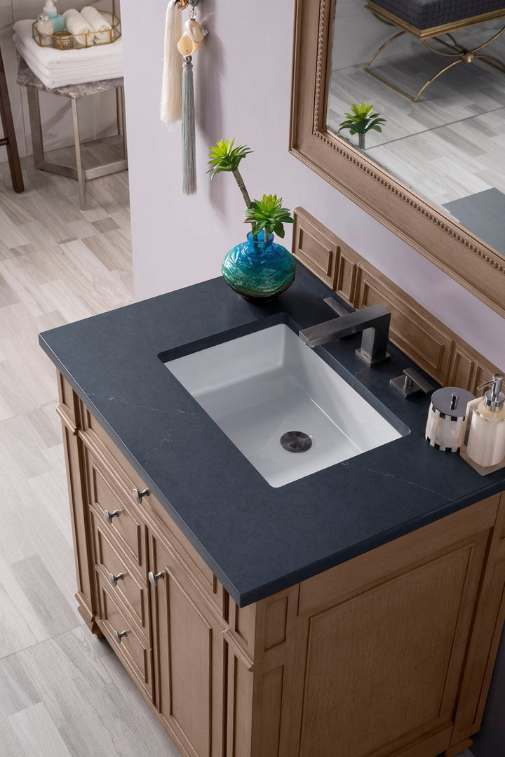 Bristol 30" Single Vanity, Whitewashed Walnut w/ 3 CM Charcoal Soapstone Silestone Top