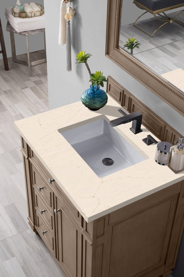 Bristol 30" Single Vanity, Whitewashed Walnut w/ 3 CM Eternal Marfil Silestone Top