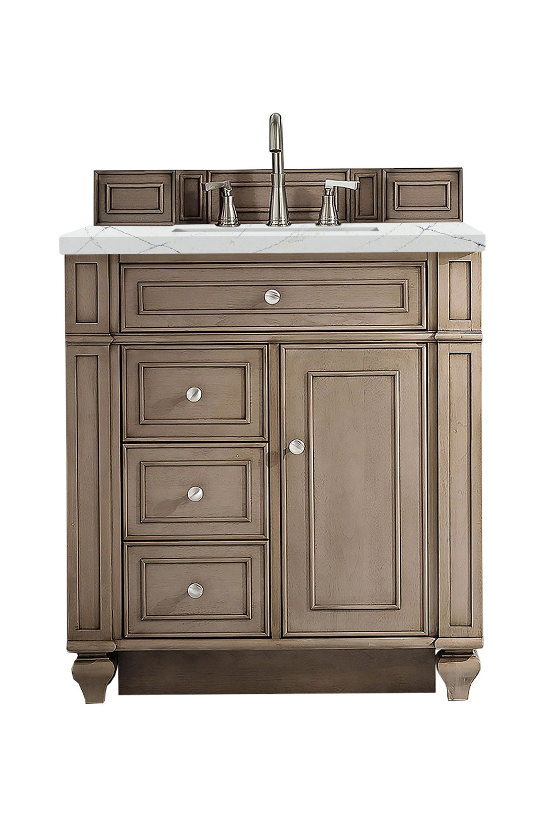Bristol 30" Single Vanity, Whitewashed Walnut w/ 3 CM Ethereal Noctis Silestone Top