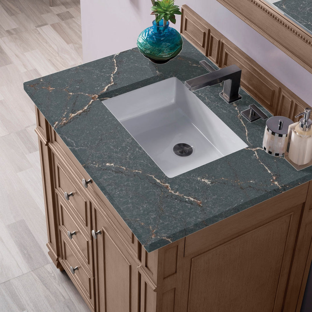 Bristol 30" Single Vanity, Whitewashed Walnut w/ 3 CM Parisien Bleu Silestone Top