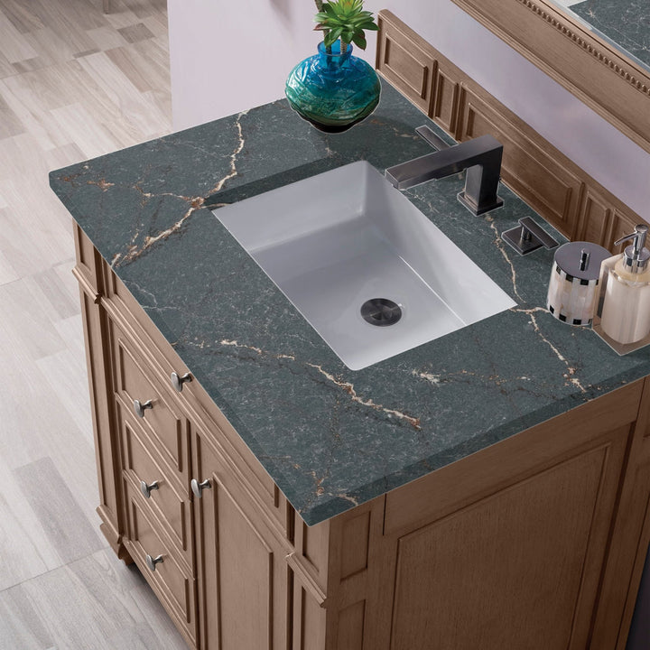 Bristol 30" Single Vanity, Whitewashed Walnut w/ 3 CM Parisien Bleu Silestone Top