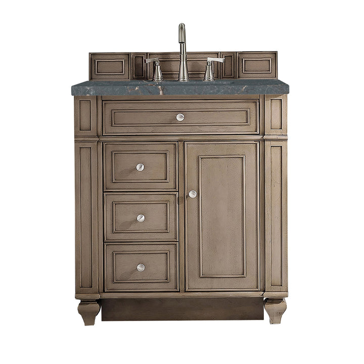Bristol 30" Single Vanity, Whitewashed Walnut w/ 3 CM Parisien Bleu Silestone Top