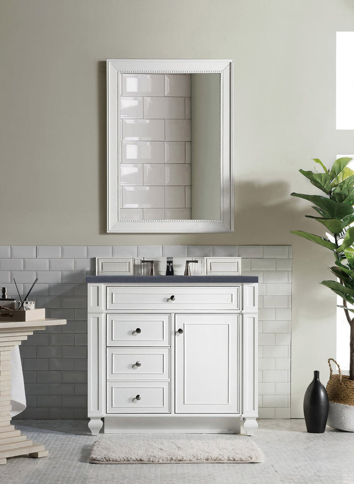Bristol 36" Single Vanity, Bright White w/ 3 CM Charcoal Soapstone Silestone Top