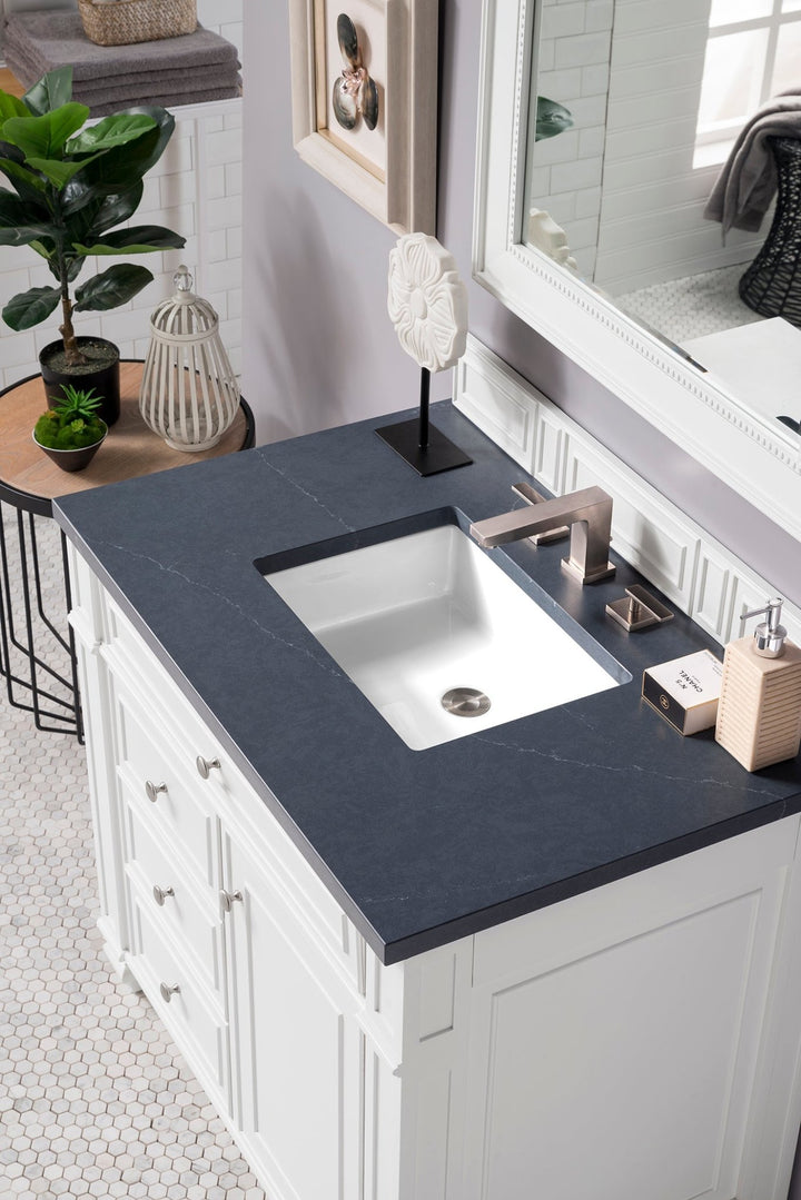 Bristol 36" Single Vanity, Bright White w/ 3 CM Charcoal Soapstone Silestone Top