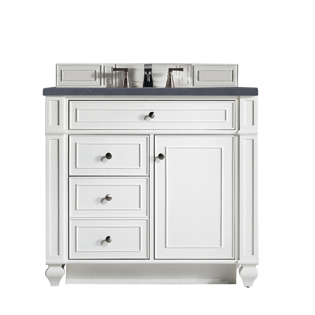 Bristol 36" Single Vanity, Bright White w/ 3 CM Charcoal Soapstone Silestone Top