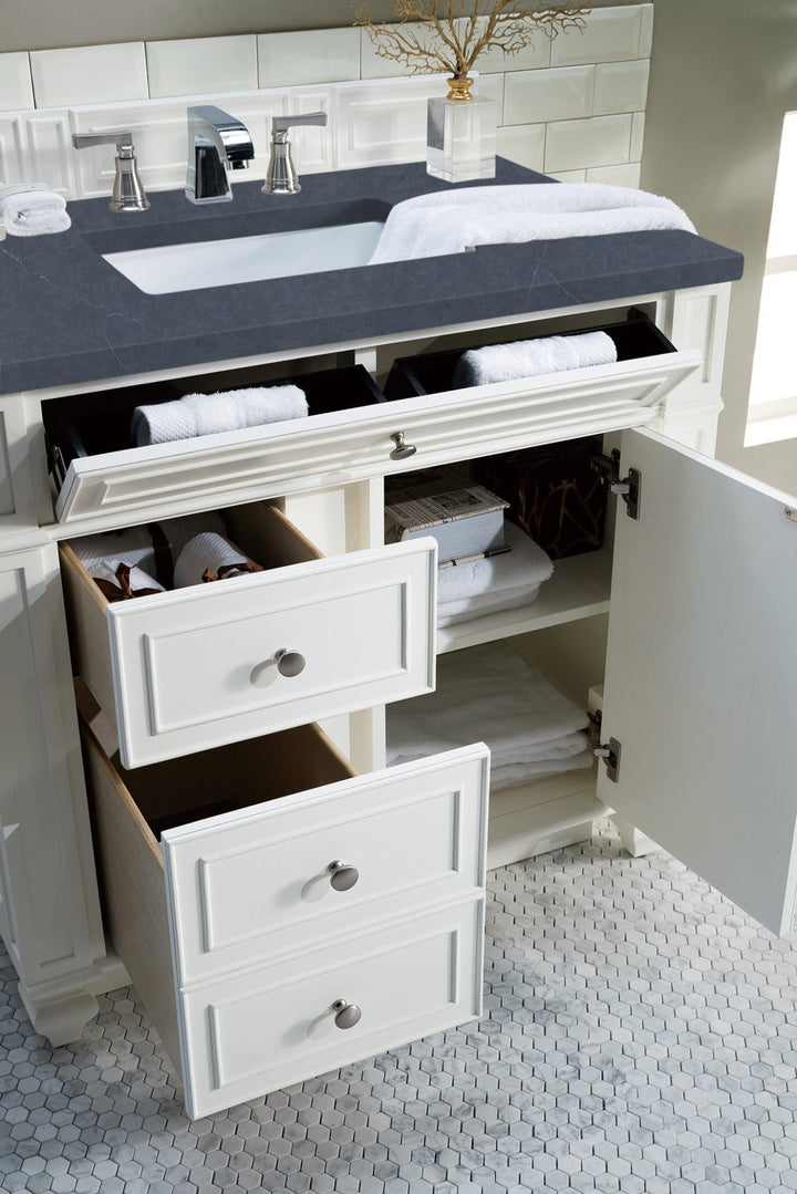 Bristol 36" Single Vanity, Bright White w/ 3 CM Charcoal Soapstone Silestone Top