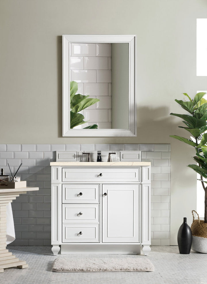 Bristol 36" Single Vanity, Bright White w/ 3 CM Eternal Marfil Silestone Top