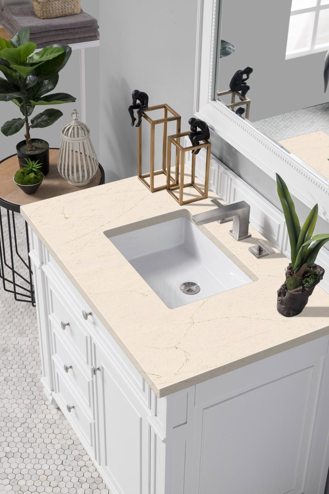 Bristol 36" Single Vanity, Bright White w/ 3 CM Eternal Marfil Silestone Top