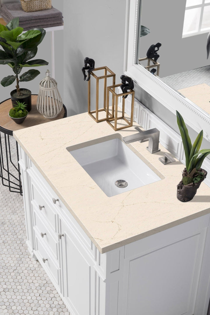Bristol 36" Single Vanity, Bright White w/ 3 CM Eternal Marfil Silestone Top