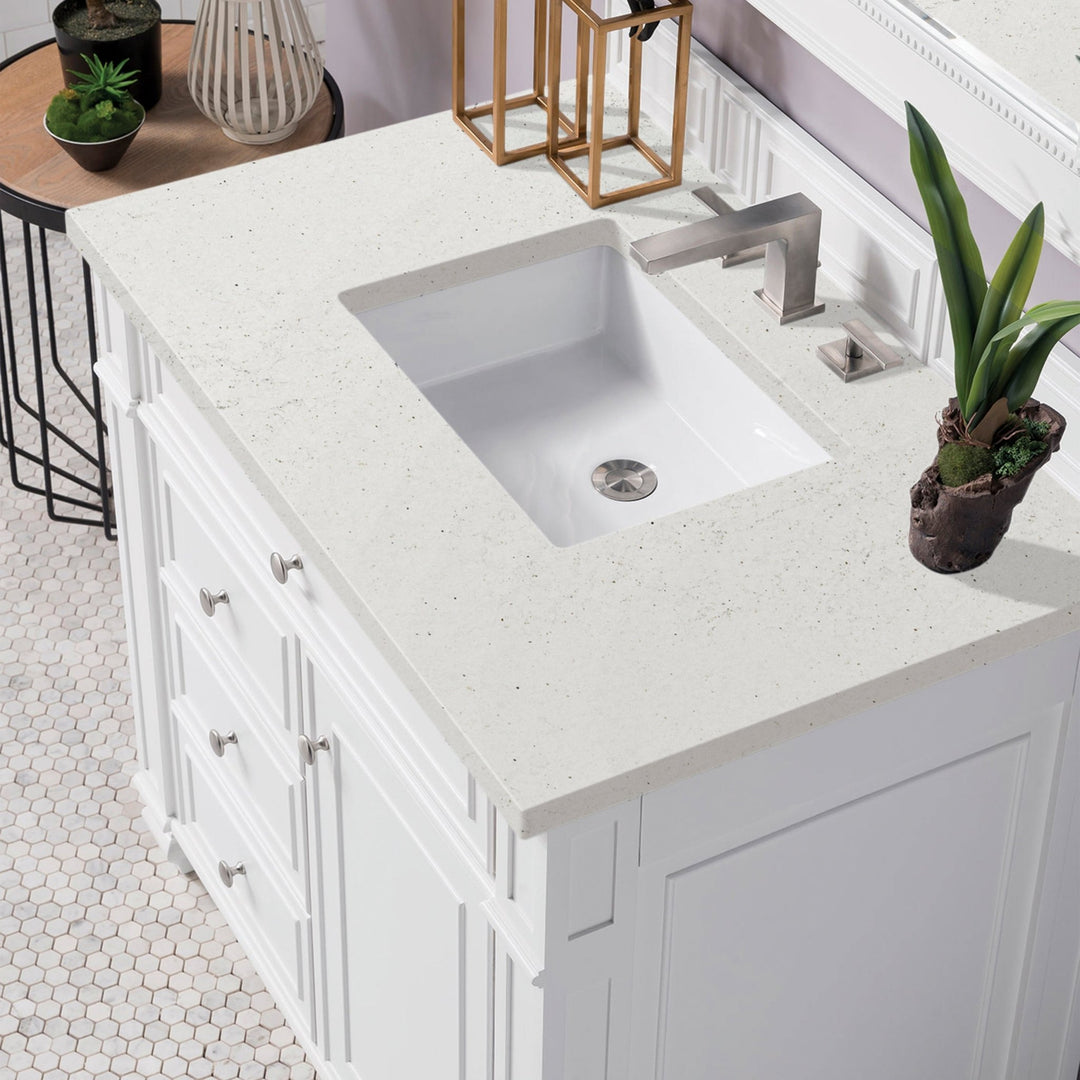 Bristol 36" Single Vanity, Bright White w/ 3 CM Lime Delight Silestone Top