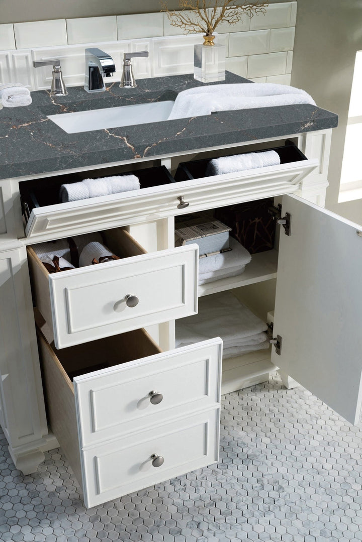 Bristol 36" Single Vanity, Bright White w/ 3 CM Parisien Bleu Silestone Top