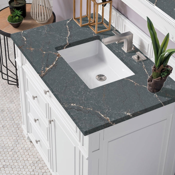Bristol 36" Single Vanity, Bright White w/ 3 CM Parisien Bleu Silestone Top