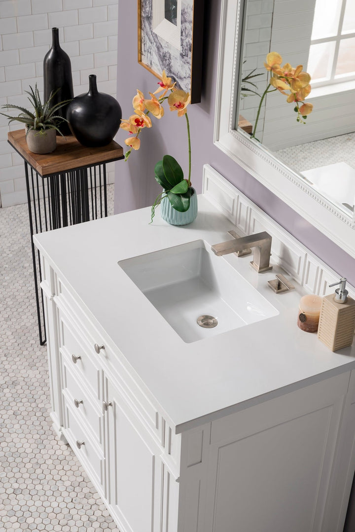 Bristol 36" Single Vanity, Bright White w/ 3 CM White Zeus Silestone Top