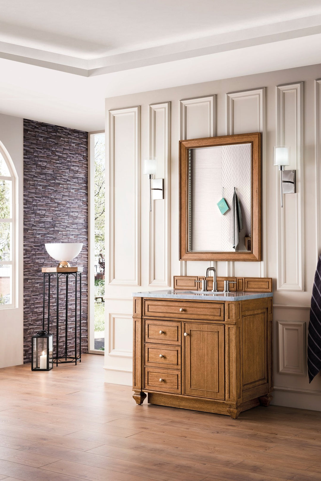 Bristol 36" Single Vanity, Saddle Brown w/ 3 CM Eternal Jasmine Pearl Silestone Top