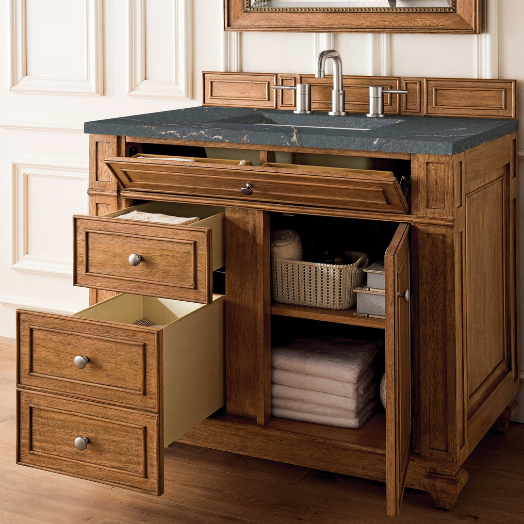 Bristol 36" Single Vanity, Saddle Brown w/ 3 CM Parisien Bleu Silestone Top