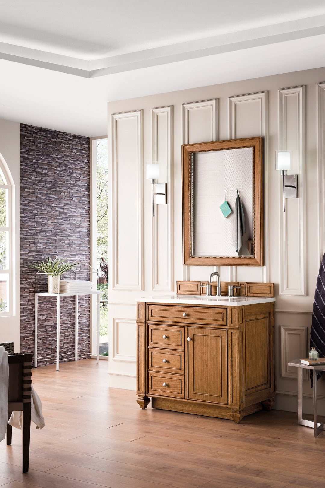 Bristol 36" Single Vanity, Saddle Brown w/ 3 CM White Zeus Silestone Top