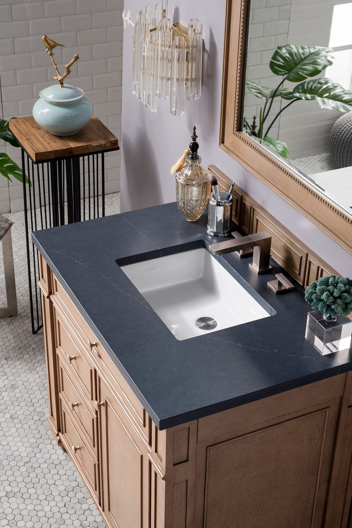 Bristol 36" Single Vanity, Whitewashed Walnut w/ 3 CM Charcoal Soapstone Silestone Top
