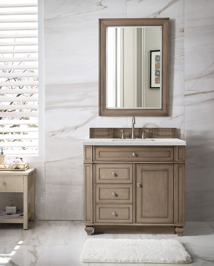 Bristol 36" Single Vanity, Whitewashed Walnut w/ 3 CM Eternal Jasmine Pearl Silestone Top