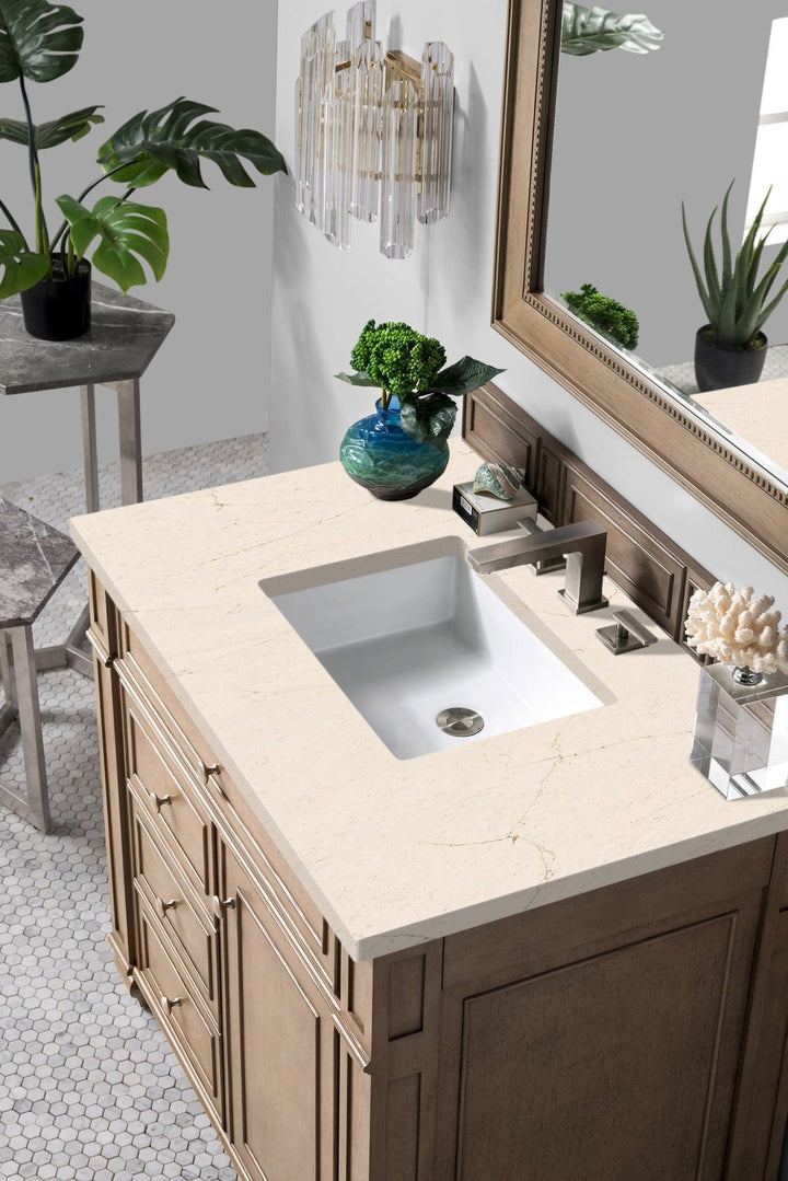Bristol 36" Single Vanity, Whitewashed Walnut w/ 3 CM Eternal Marfil Silestone Top