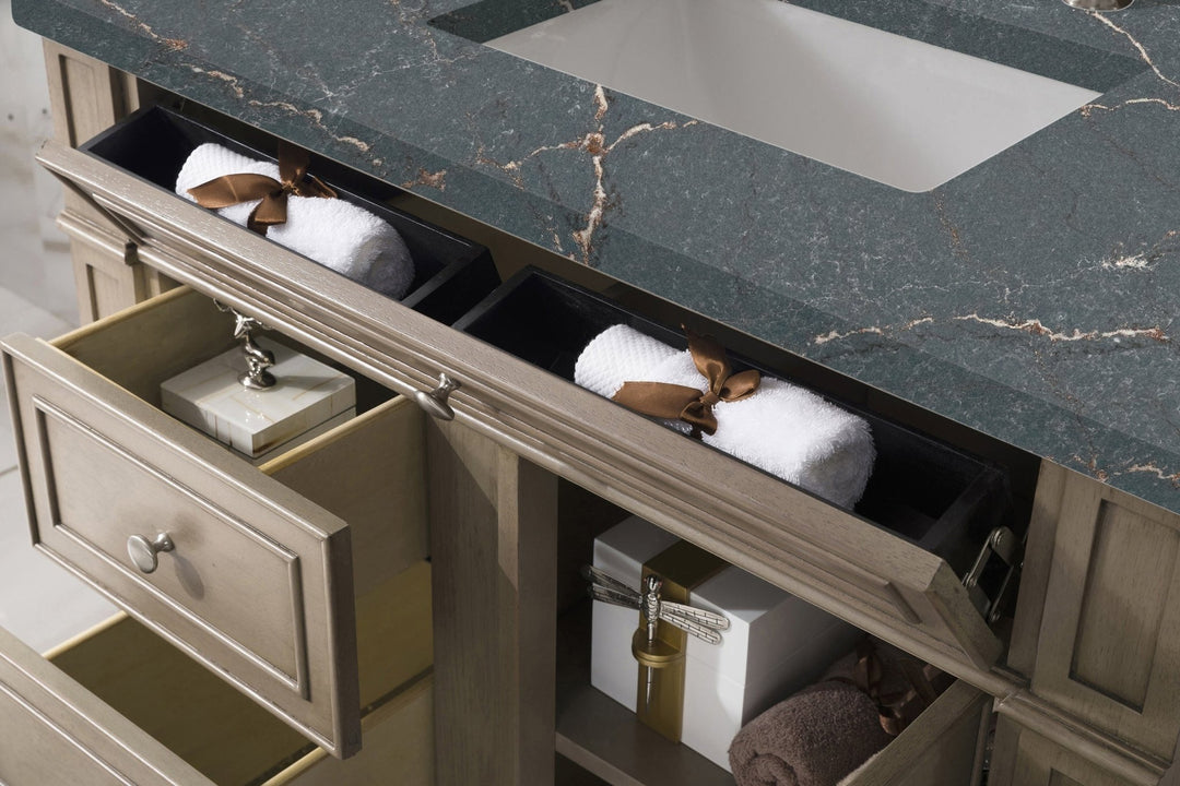 Bristol 36&quot; Single Vanity, Whitewashed Walnut w/ 3 CM Parisien Bleu Silestone Top