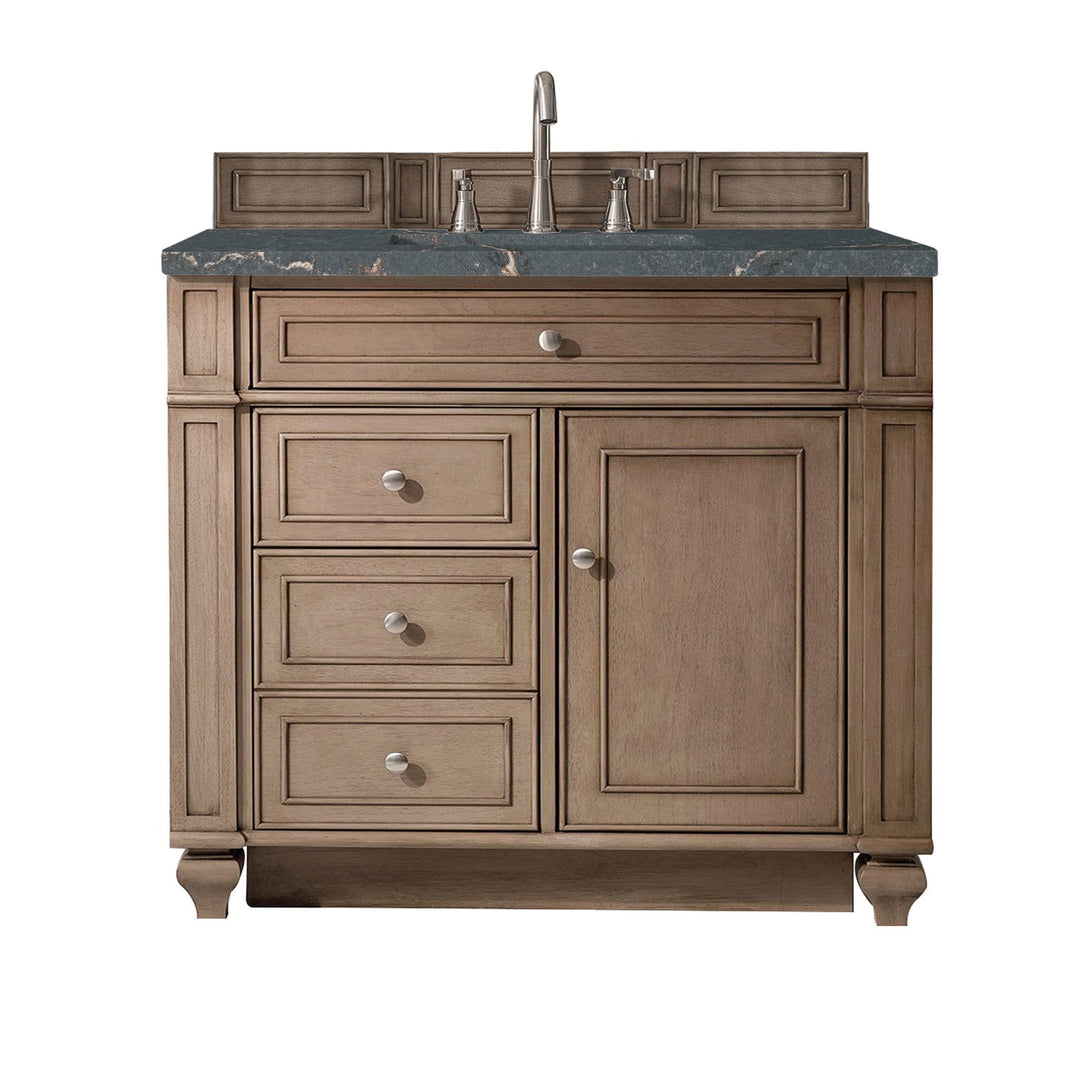 Bristol 36&quot; Single Vanity, Whitewashed Walnut w/ 3 CM Parisien Bleu Silestone Top