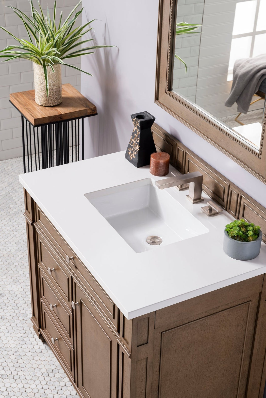 Bristol 36" Single Vanity, Whitewashed Walnut w/ 3 CM White Zeus Silestone Top