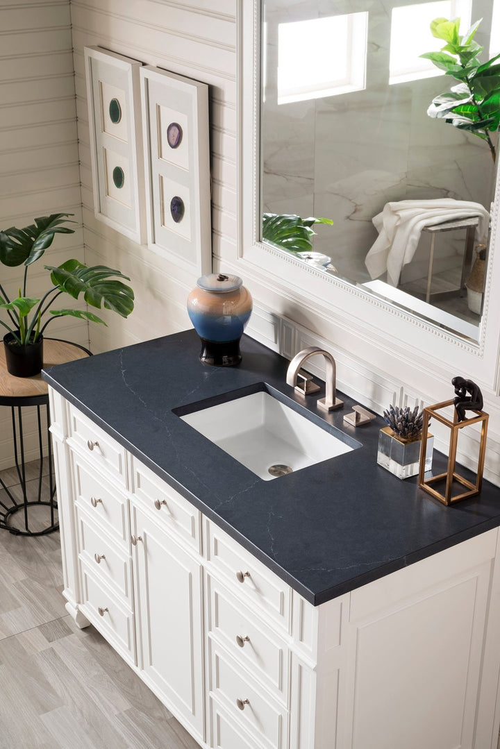 Bristol 48" Single Vanity, Bright White w/ 3 CM Charcoal Soapstone Silestone Top