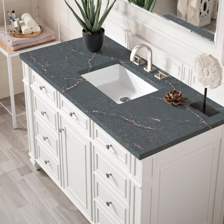 Bristol 48" Single Vanity, Bright White w/ 3 CM Parisien Bleu Silestone Top