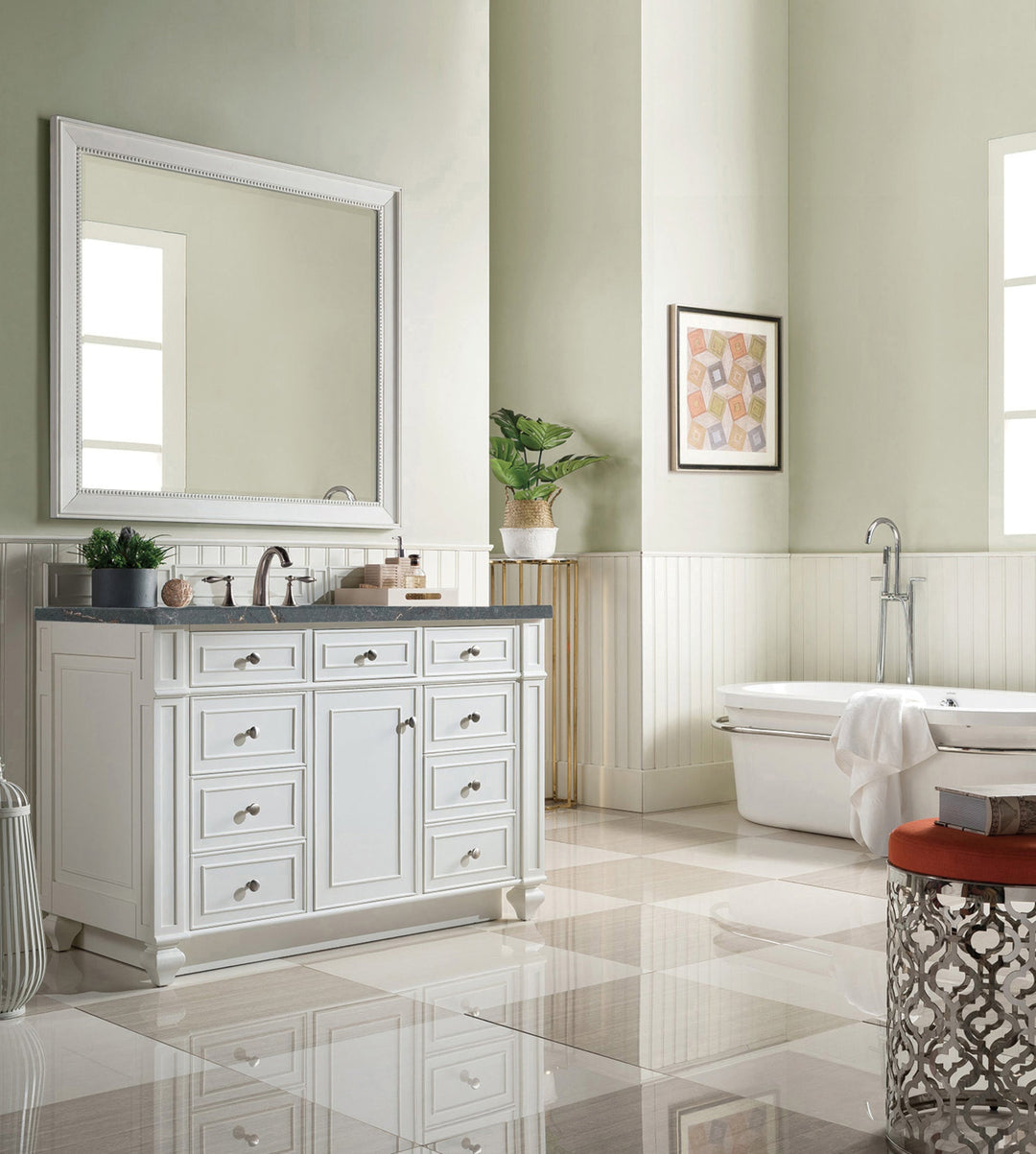 Bristol 48" Single Vanity, Bright White w/ 3 CM Parisien Bleu Silestone Top