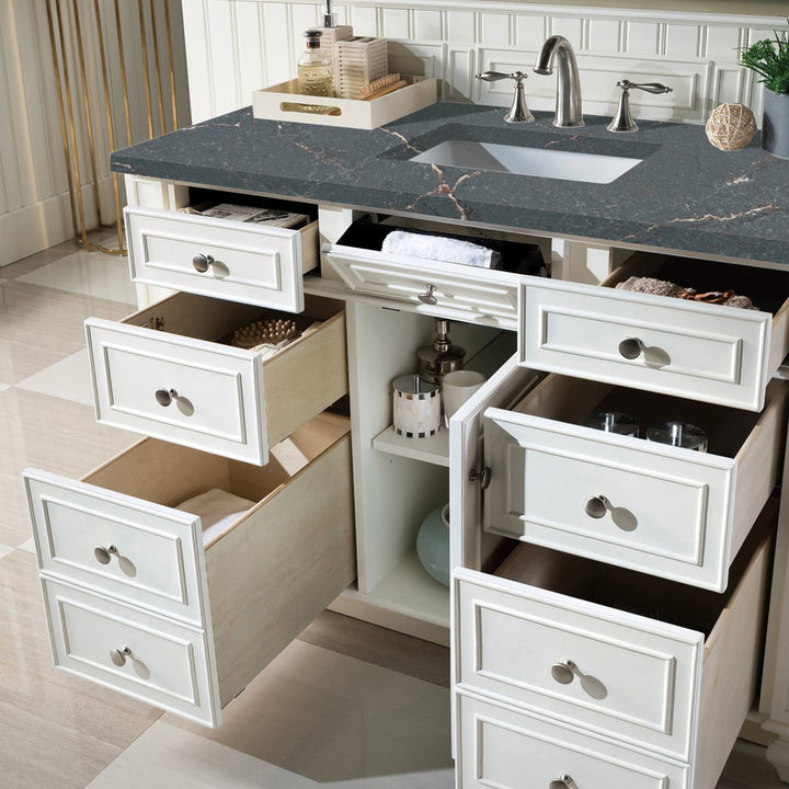Bristol 48" Single Vanity, Bright White w/ 3 CM Parisien Bleu Silestone Top