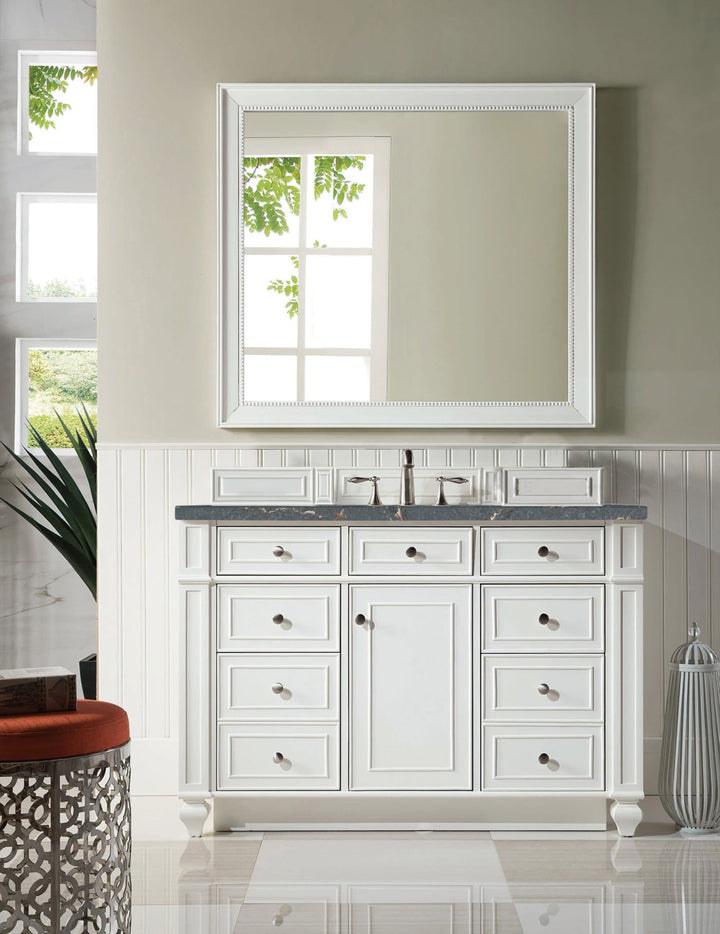 Bristol 48" Single Vanity, Bright White w/ 3 CM Parisien Bleu Silestone Top