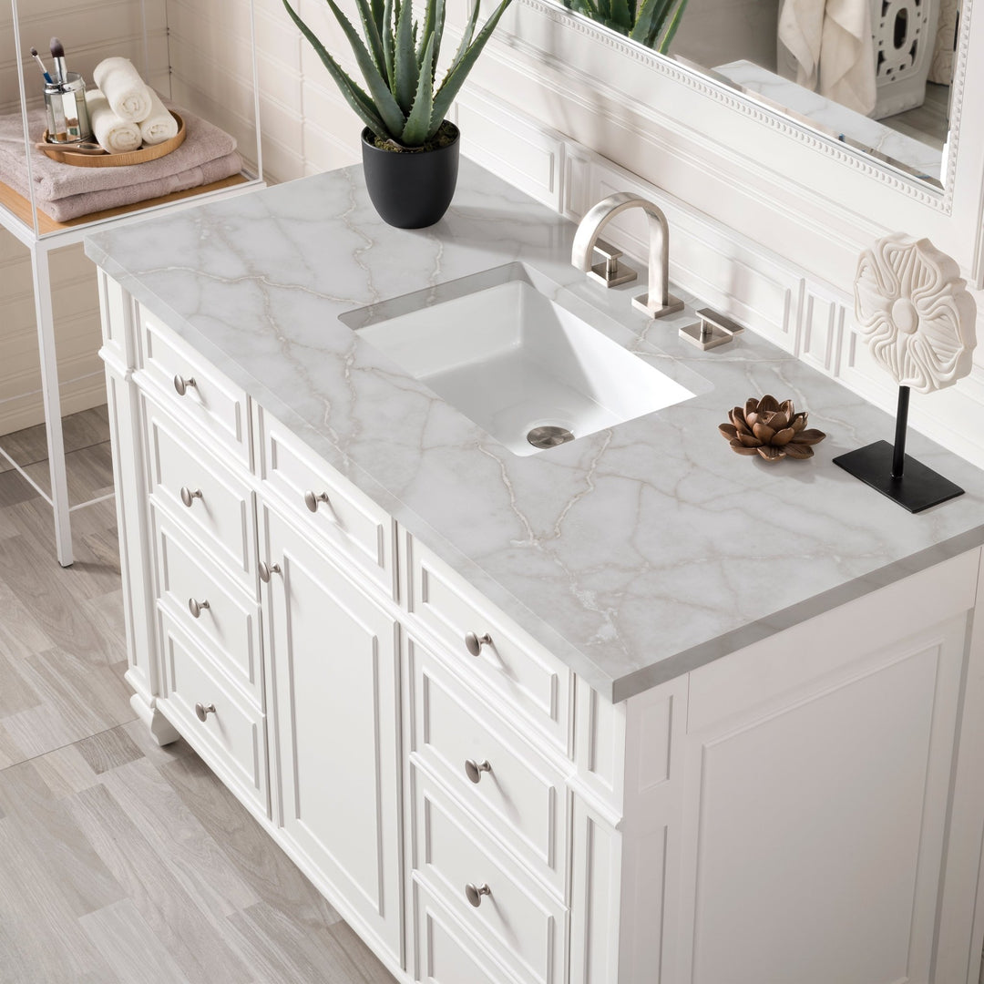 Bristol 48" Single Vanity, Bright White w/ 3 CM Victorian Silver Silestone Top