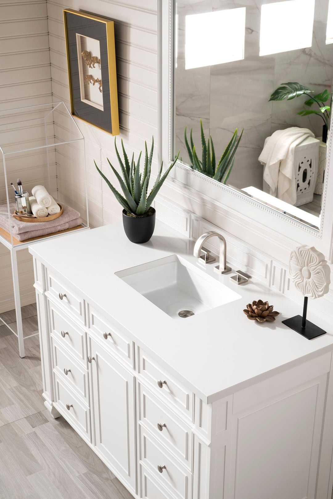 Bristol 48" Single Vanity, Bright White w/ 3 CM White Zeus Silestone Top