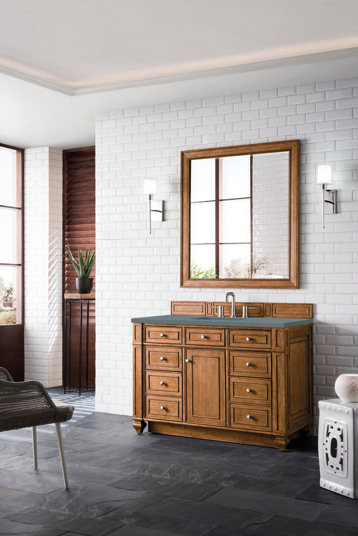 Bristol 48" Single Vanity, Saddle Brown w/ 3 CM Cala Blue Silestone Top