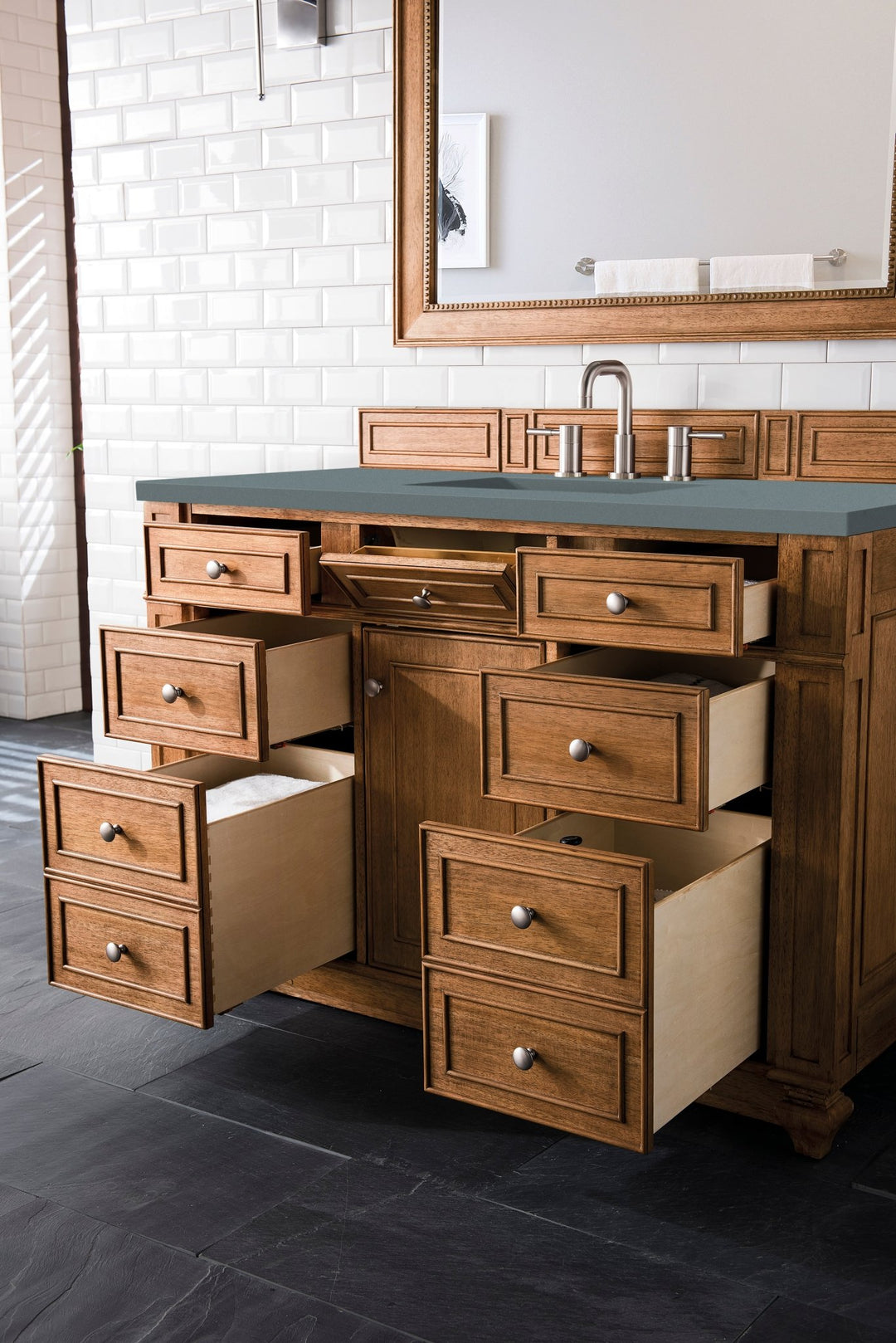 Bristol 48" Single Vanity, Saddle Brown w/ 3 CM Cala Blue Silestone Top